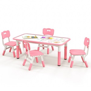 Infans Kids Height Adjustable Table and 4 Chairs Set with Graffiti Desktop Pink - 1 of 4