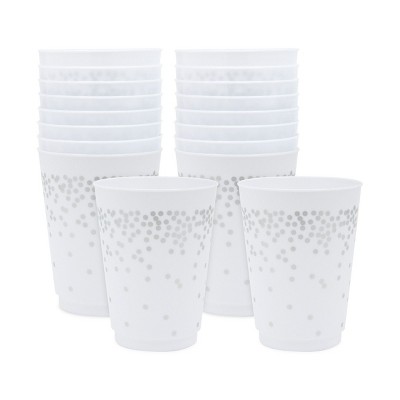 Sparkle and Bash 16 Pack Silver Polka Dot Plastic Party Cups for Adults (16 oz)