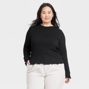 Women's Long Sleeve Crinkle T-Shirt - A New Day™ - 1 of 3