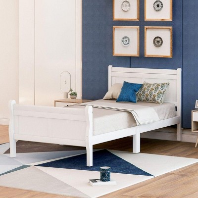 Streamdale Wood Platform Bed Twin Bed Frame Mattress Foundation Sleigh Bed White