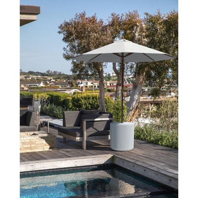 White Concrete-Composite Outdoor Side Table with Umbrella Hole