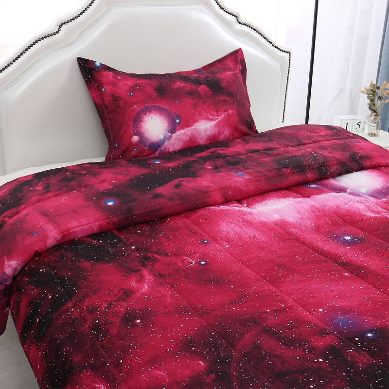 PiccoCasa Polyester Twin Galaxies All-season Reversible Comforter & Pillowcase Sets Galaxies Red 2 Pcs, 3 of 8