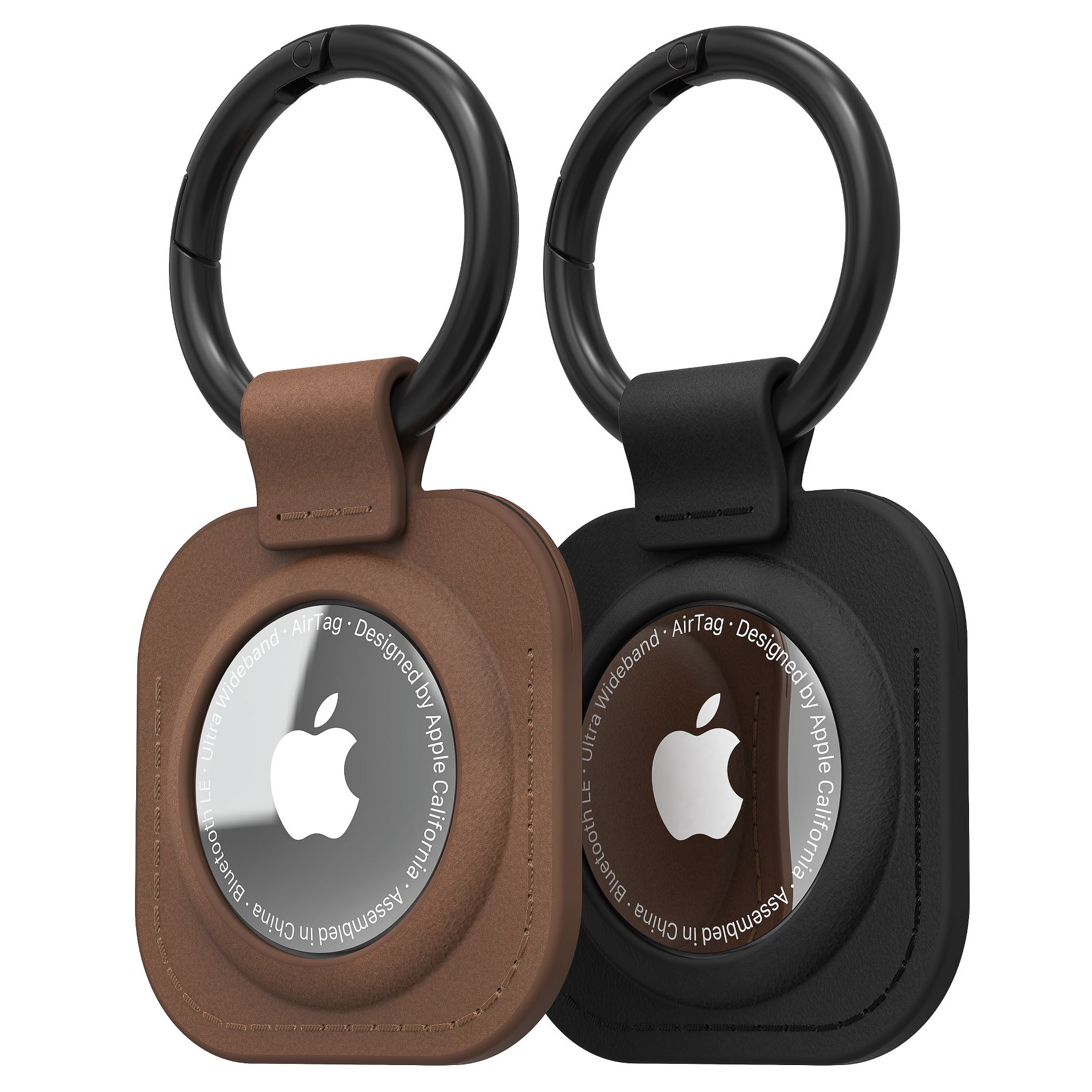 Vena 2 Pack For Apple AirTag Holder, AirTag Keychain Leather, AirTag Case Cover For Pet Dog Cat Collar Luggage Kids Elderly Backpack- Brown & Black