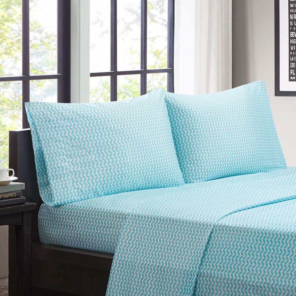 Photos - Bed Linen Chevron Microfiber Sheet Set - Aqua (Twin)