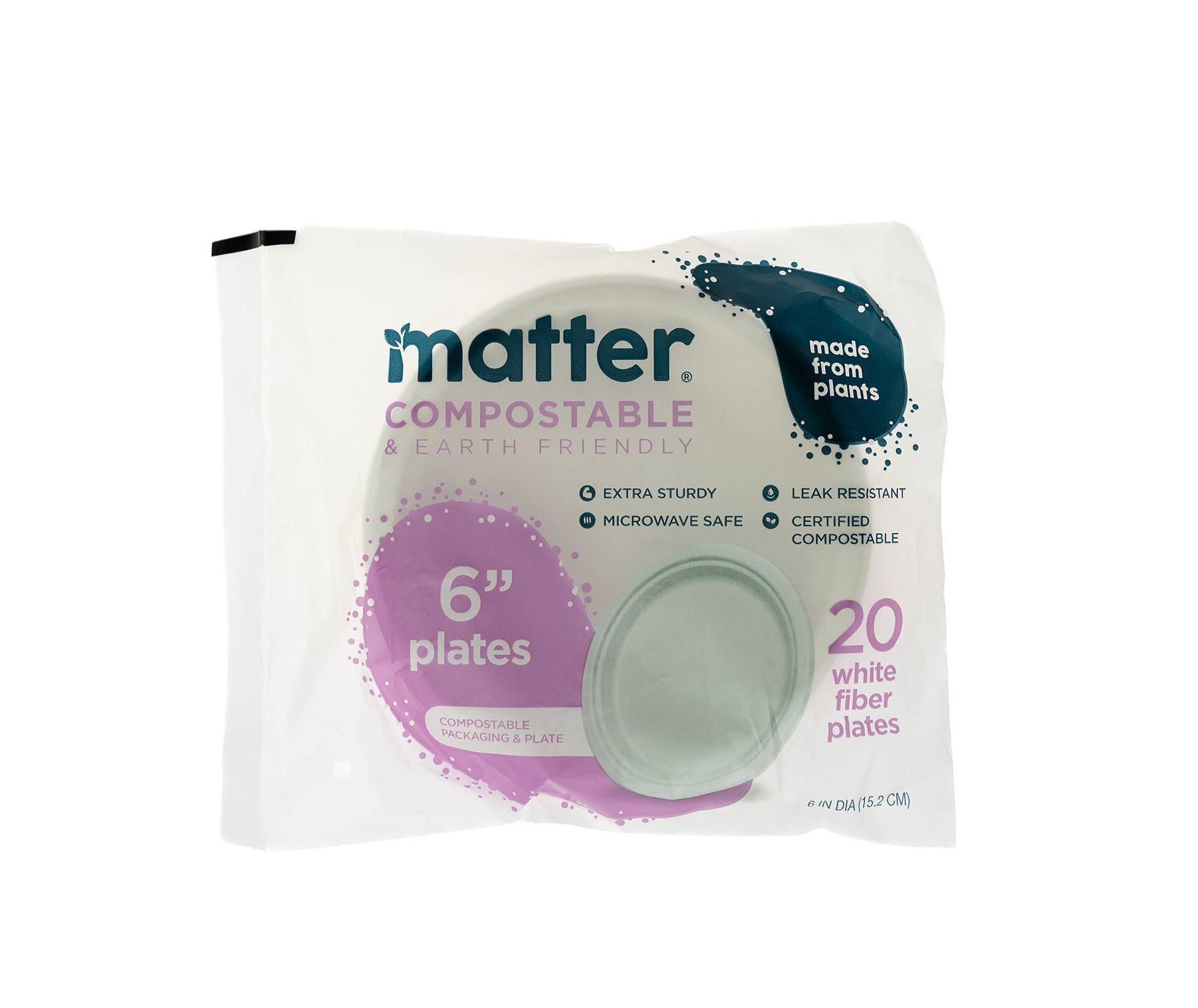 Matter Compostable Fiber Disposable Dessert Plates 6" - White - 20ct