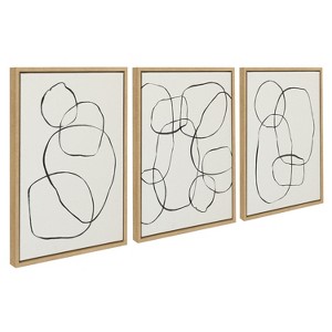 Kate and Laurel Sylvie 869 Going in Circles Dancing Circles and 871 Modern Circles Framed Canvas by Teju Reval of SnazzyHues, 3 Piece 18x24, Natural - 1 of 4