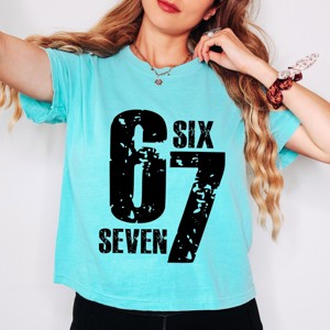Six Seven Distressed - Women's Boxy Crop Top Graphic T-Shirt - 1 of 4