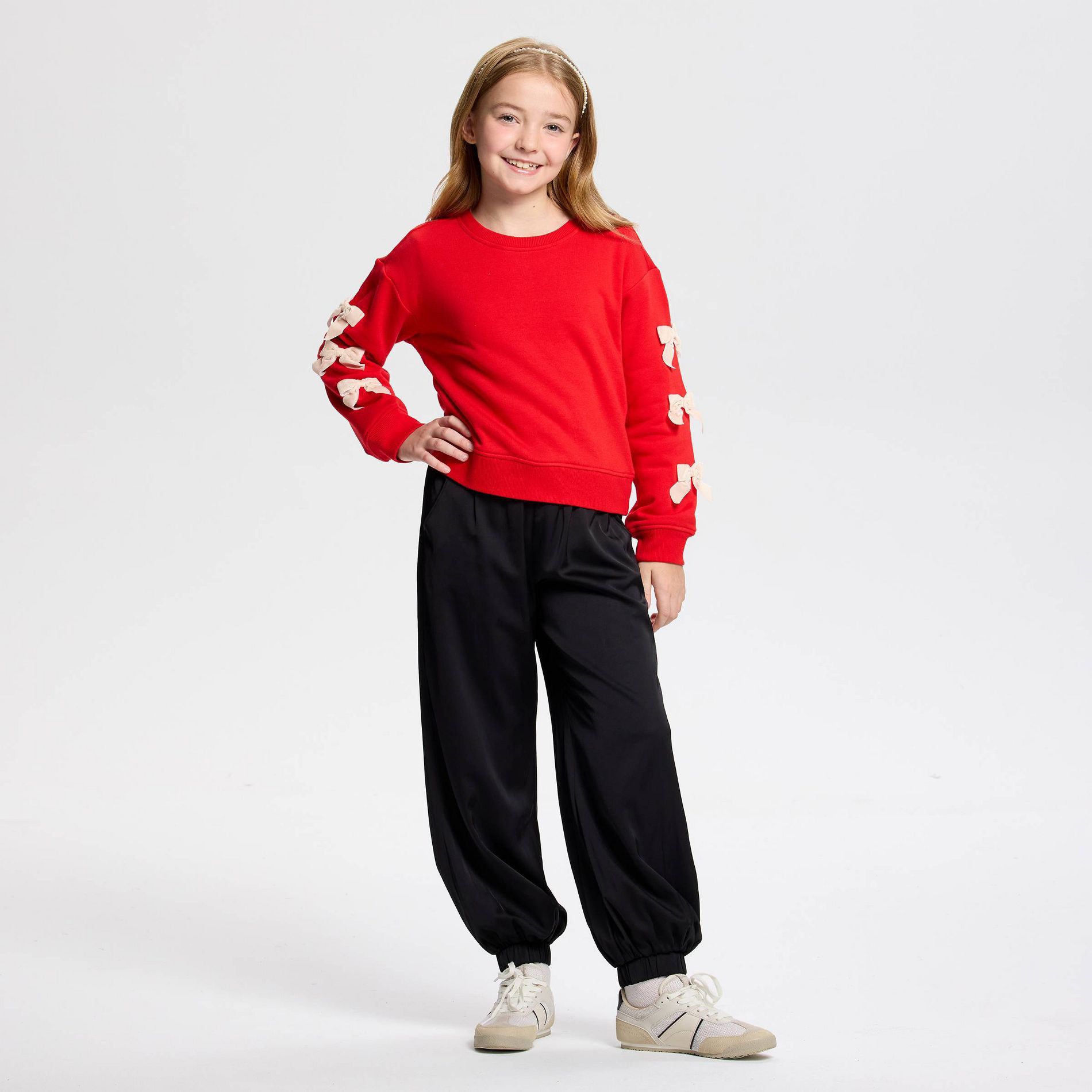 Owillo® Girls' French Terry Bow Sweatshirt - Cherry Red