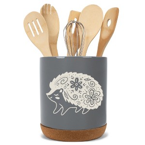 Elanze Designs Kitchen Utensil Holder With Non Slip Cork Base Large 8 Inch Ceramic Storage Crock Forest Animal Countertop Organizer Floral Hedgehog - 1 of 4