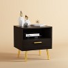 FUFU&GAGA Black Modern Nightstand with Drawer and Open Shelf - 4 of 4
