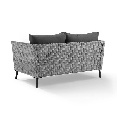 Gray Wicker 2-Piece Outdoor Loveseat and Coffee Table Set