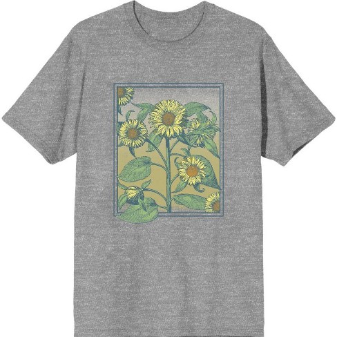 Natural World Sunflower Frame Men's Heather Gray Crew Neck Short Sleeve ...