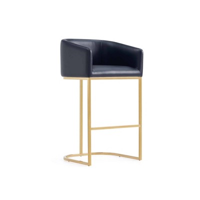 Set of 2 Black Leather and Gold Metal Barstools