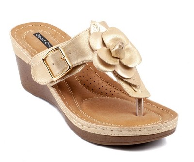 GC Shoes Flora Flower Comfort Slide Wedge Sandals