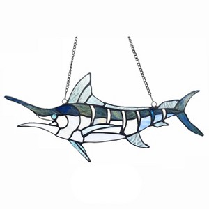 Chloe Lighting Swordfish Animal-Style Stained Glass Window Panel 16" Wide - 1 of 4
