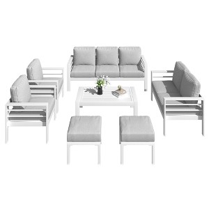 Cesicia 7-Piece Patio Sofa Set with Coffee Table for Backyard, Porch & Poolside，White Frame and Black Cushions - 1 of 4