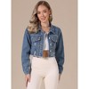 INSPIRE CHIC Women's Rivet Studded Denim Turndown Collar Long Sleeve Casual Wash Cropped Jean Jacket - 4 of 4