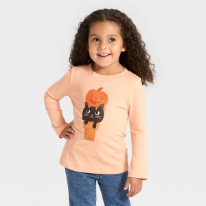 Toddler Girls' Long Sleeve Halloween Graphic T-Shirt - Cat & Jack™ Apricot Orange - 1 of 4