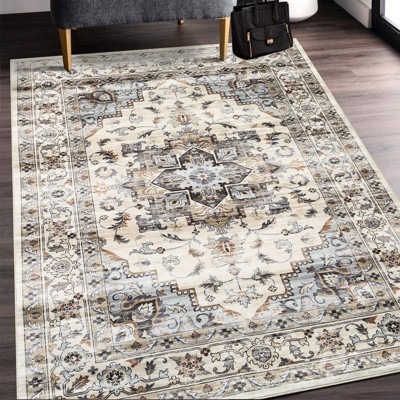 Vintage Floral Printed Machine Washable Area Rug Rug for Living Room Non Slip Non Shedding Floral Soft Carpet for Bedroom ‎Dining Room Nursery