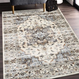 Vintage Floral Printed Machine Washable Area Rug Rug for Living Room Non Slip Non Shedding Floral Soft Carpet for Bedroom ‎Dining Room Nursery - 1 of 4