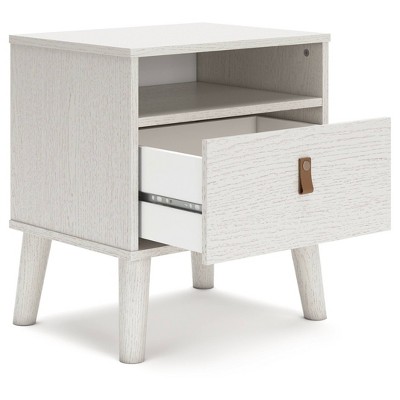 Maximal Minimalism White Nightstand with Customizable Faux Leather Pulls