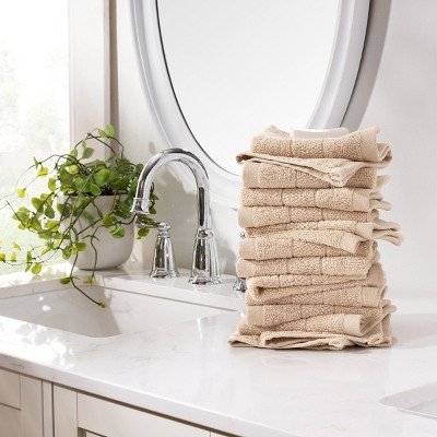 Beige Cotton Washcloth Set for Kids, 12-Pack