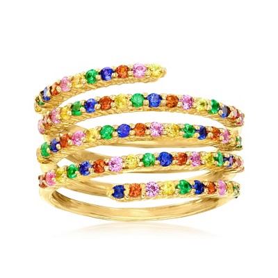 Ross-Simons 1.00 ct. t.w. Multicolored Sapphire and .20 ct. t.w. Tsavorite Wrap Ring in 18kt Gold Over Sterling