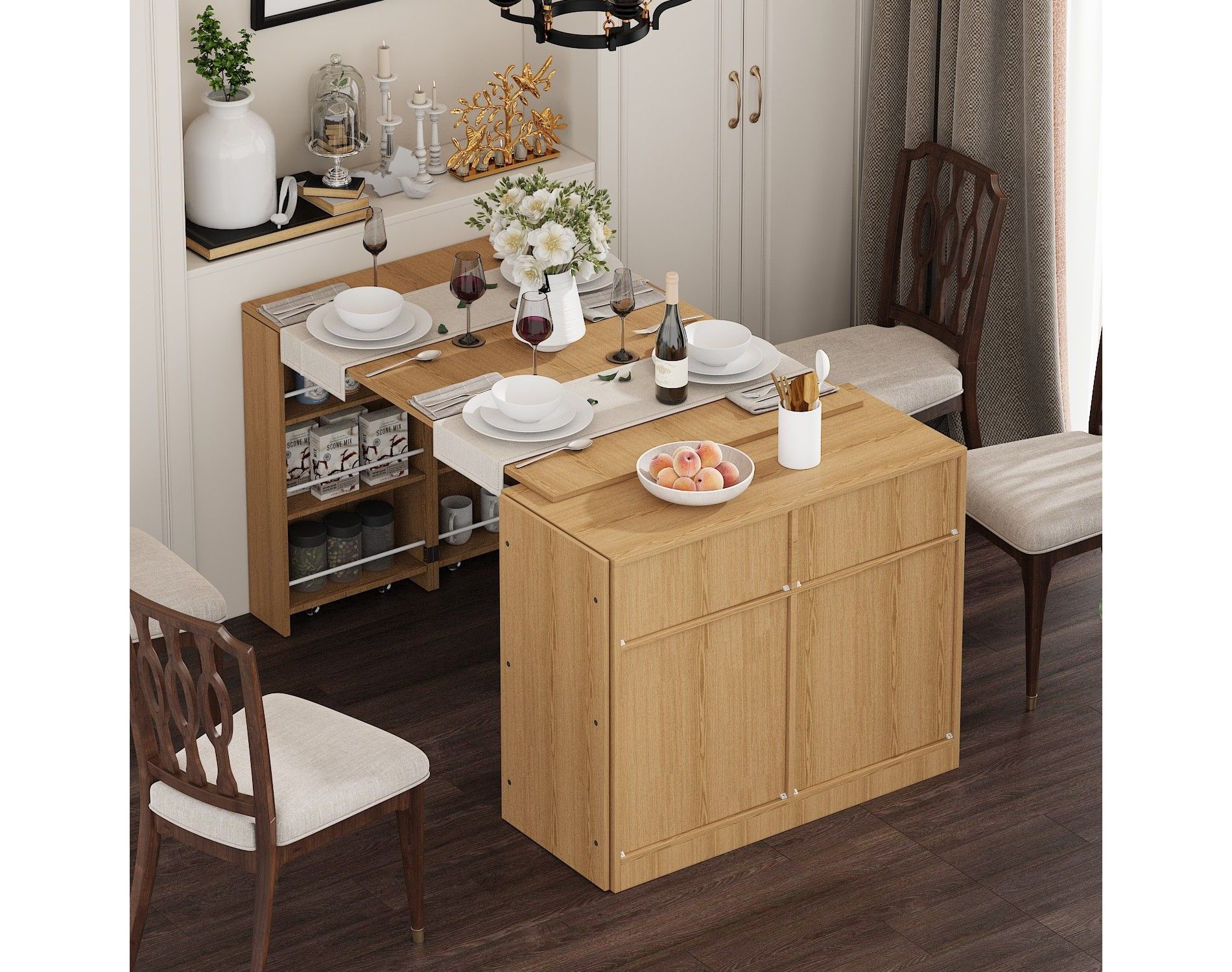 Famapy Dining Table Desk with Expandable Top, Woodgrain Office Dining Solution Kitchen Island