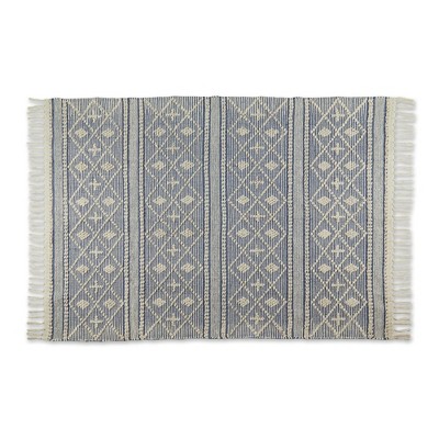 Design Imports Diamond Textured Fringe - Natural & French Blue - 4 X 6 Ft