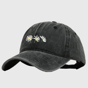 Anna-Kaci Women's Vintage - Washed Baseball Cap with Daisy Embroidery - 1 of 4