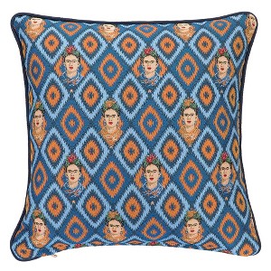 Signare USA Frida Kahlo Icon Tapestry Pillowcase/Cushion Cover Blue 18x18 Inch - 1 of 4