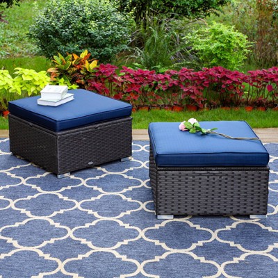 2pk Outdoor Rattan Ottomans with Cushions - Captiva Designs