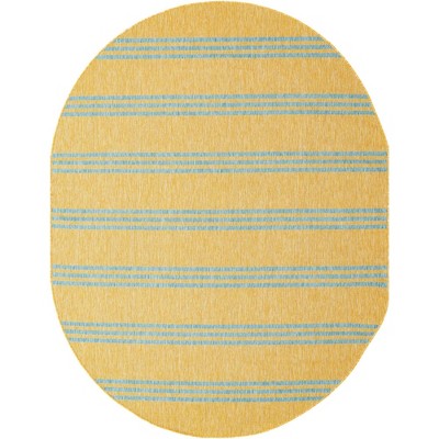 Yellow and Aqua Oval Outdoor Synthetic Rug 8' x 10'