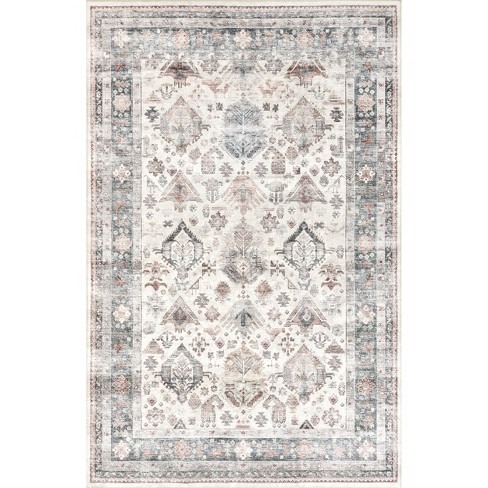 nuLOOM Bex Faded Stain-Resistant Machine Washable Area Rug Ivory Multi 4' x  6'