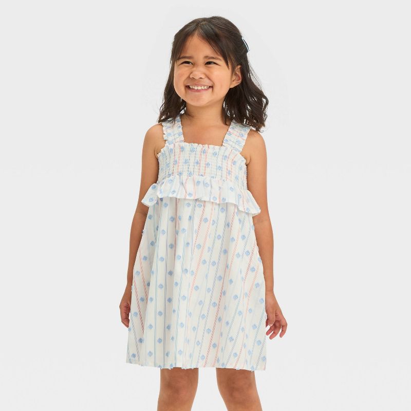 Toddler Girls' Almond Texture Striped Dress - Cat & Jack™ Cream, 1 of 4