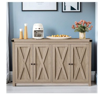 55 inch Modern Sideboard Buffet With Adjustable Shelf, 4 Barn Door Accent Wood Console Table, TV Console, Media Console Cabinet With Storage