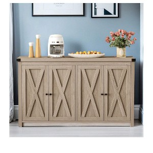 55 inch Modern Sideboard Buffet With Adjustable Shelf, 4 Barn Door Accent Wood Console Table, TV Console, Media Console Cabinet With Storage - 1 of 4