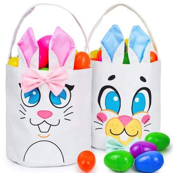 Syncfun 2 Packs Easter Bunny Basket Canvas/Burlap Bags Set for Easter Eggs Hunt, Easter Gift Baskets Egg Bags for Kids, Kids Easter Party Favor