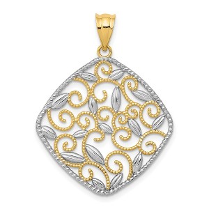 Black Bow Jewelry 14k Yellow Gold & White Rhodium Vine Filigree Rhombus Pendant, 25mm - 1 of 4