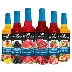 Syruvia Sugar Free Coffee Flavors Variety Pack: Mango, Blackberry, Watermelon, Pomegranate, Strawberry & Peach 25.4 fl oz Syrup - 1 of 4