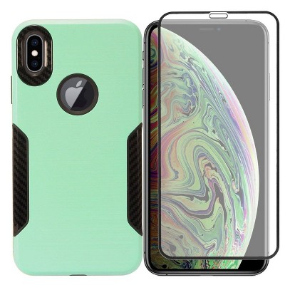 Insten Carbon Fiber Hard Hybrid Brushed TPU Case For Apple iPhone XS Max - Mint Green by Eagle