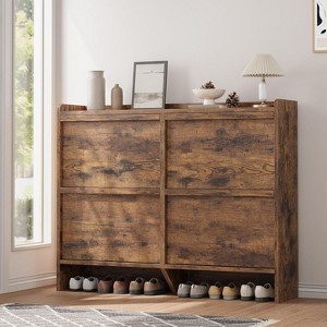 6 Drawer Shoe Cabinet - Wood Organizer w/ Adjustable Shelf for Entryway & Living Room - 1 of 4