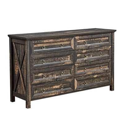 CAVINAS Farmhouse 8/6 Drawers Dresser for Bedroom,Brown Dresser with Barn Door Style for Bedroom,Living Room and Hallway,Dark Oak