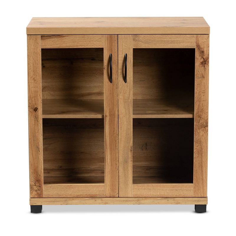 Zentra Wood 2 Door Storage Cabinet with Glass Doors Oak Brown/Black - Baxton Studio, 4 of 12