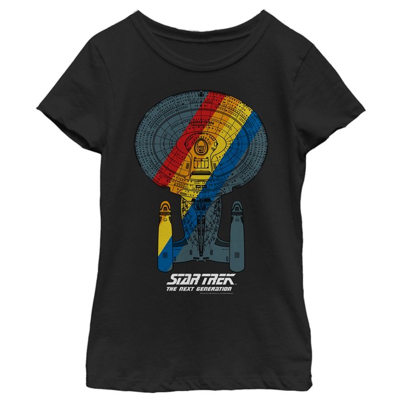 Girl's Star Trek: The Next Generation USS Enterprise Rainbow Streak T-Shirt, 1 of 5