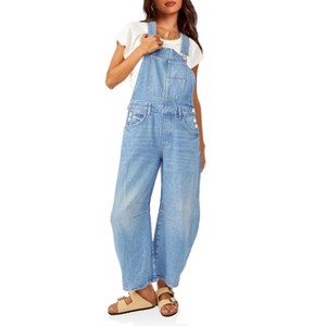 Imily Bela Women's Denim Overalls with Loose Fit, Adjustable Straps, and Pockets - 1 of 4