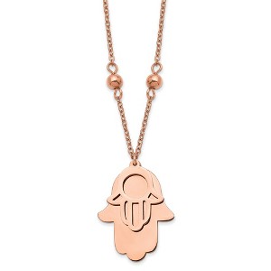 Chisel Stainless Steel Polished Rose IP-plated Hamsa Pendant on a 19.75" Beaded Cable Chain Necklace - 1 of 2