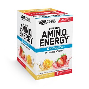 Optimum Nutrition Essential Amino Energy Plus Electrolytes Stick Packs, Energy Powder, Surfside Citrus and Strawberry Burst, 30 Count - 1 of 4