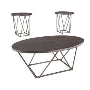 Set of 3 Neimhurst Occasional Table Sets Dark Brown - Signature Design by Ashley: Oval, Veneer Finish, Modern Style - 1 of 3