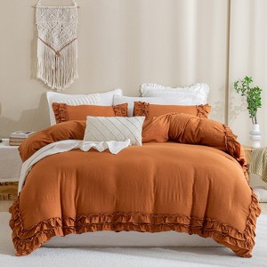 Ruffle Duvet Cover Set – Pleated Shabby Chic Bedding with Pillowcases, Soft Washed Microfiber, Elegant Boho Farmhouse Style - 1 of 4